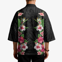 Hawaii Tropical Flowers Kimono Black Polynesian Tattoo Art