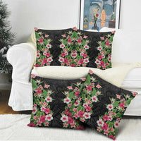 Hawaii Tropical Flowers Pillow Cover Black Polynesian Tattoo Art