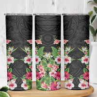 Hawaii Tropical Flowers Skinny Tumbler Black Polynesian Tattoo Art