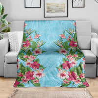 Hawaii Tropical Flowers Blanket Sky Blue Polynesian Tattoo Art