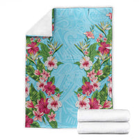 Hawaii Tropical Flowers Blanket Sky Blue Polynesian Tattoo Art