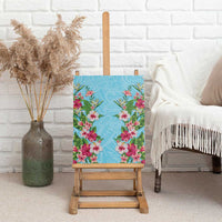 Hawaii Tropical Flowers Canvas Wall Art Sky Blue Polynesian Tattoo Art