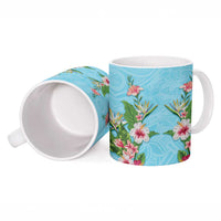 Hawaii Tropical Flowers Ceramic Mug Sky Blue Polynesian Tattoo Art