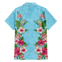 Hawaii Tropical Flowers Hawaiian Shirt Sky Blue Polynesian Tattoo Art