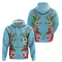 Hawaii Tropical Flowers Hoodie Sky Blue Polynesian Tattoo Art
