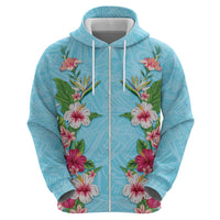 Hawaii Tropical Flowers Hoodie Sky Blue Polynesian Tattoo Art