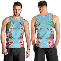 Hawaii Tropical Flowers Men Tank Top Sky Blue Polynesian Tattoo Art