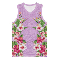Hawaii Tropical Flowers Basketball Jersey Lavender Polynesian Tattoo Art