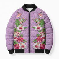Hawaii Tropical Flowers Bomber Puffer Jacket Lavender Polynesian Tattoo Art