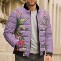 Hawaii Tropical Flowers Bomber Puffer Jacket Lavender Polynesian Tattoo Art