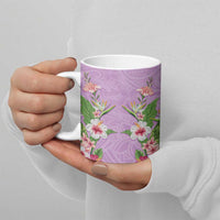 Hawaii Tropical Flowers Ceramic Mug Lavender Polynesian Tattoo Art