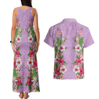 Hawaii Tropical Flowers Couples Matching Tank Maxi Dress and Hawaiian Shirt Lavender Polynesian Tattoo Art LT05 - Polynesian Pride