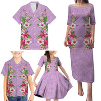 Hawaii Tropical Flowers Family Matching Puletasi and Hawaiian Shirt Lavender Polynesian Tattoo Art LT05 - Polynesian Pride