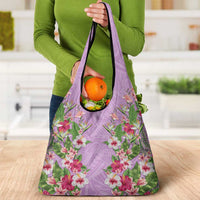 Hawaii Tropical Flowers Grocery Bag Lavender Polynesian Tattoo Art