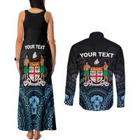 Personalised Happy Fiji Day 1970 Couples Matching Tank Maxi Dress and Long Sleeve Button Shirt Flag Grunge Style LT05 - Polynesian Pride