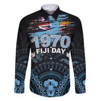 Personalised Happy Fiji Day 1970 Family Matching Summer Maxi Dress and Hawaiian Shirt Flag Grunge Style LT05 Dad's Shirt - Long Sleeve Black - Polynesian Pride