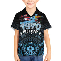 Personalised Happy Fiji Day 1970 Family Matching Summer Maxi Dress and Hawaiian Shirt Flag Grunge Style LT05 Son's Shirt Black - Polynesian Pride