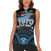 Personalised Happy Fiji Day 1970 Women Sleeveless Polo Shirt Flag Grunge Style LT05 - Polynesian Pride