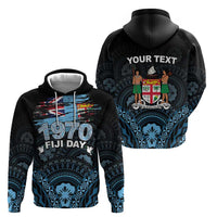Personalised Happy Fiji Day 1970 Zip Hoodie Flag Grunge Style