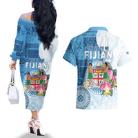 Fiji Day Couples Matching Off The Shoulder Long Sleeve Dress and Hawaiian Shirt Proud To Be Fijian LT05 - Polynesian Pride