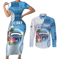 Fiji Day Couples Matching Short Sleeve Bodycon Dress and Long Sleeve Button Shirt Proud To Be Fijian LT05 Blue - Polynesian Pride