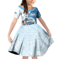 Fiji Day Family Matching Off Shoulder Short Dress and Hawaiian Shirt Proud To Be Fijian LT05 Daughter's Dress Blue - Polynesian Pride