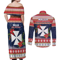 Wallis and Futuna Christmas Couples Matching Off Shoulder Maxi Dress and Long Sleeve Button Shirt Poinsettia Joyeux Noel LT05 - Polynesian Pride