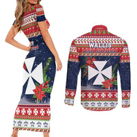 Wallis and Futuna Christmas Couples Matching Short Sleeve Bodycon Dress and Long Sleeve Button Shirt Poinsettia Joyeux Noel LT05 - Polynesian Pride