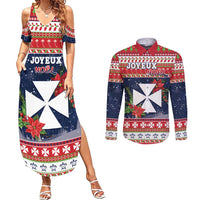 Wallis and Futuna Christmas Couples Matching Summer Maxi Dress and Long Sleeve Button Shirt Poinsettia Joyeux Noel LT05 Red - Polynesian Pride