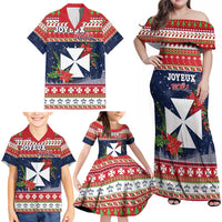Wallis and Futuna Christmas Family Matching Off Shoulder Maxi Dress and Hawaiian Shirt Poinsettia Joyeux Noel LT05 - Polynesian Pride