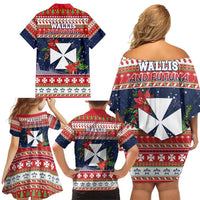 Wallis and Futuna Christmas Family Matching Off Shoulder Short Dress and Hawaiian Shirt Poinsettia Joyeux Noel LT05 - Polynesian Pride