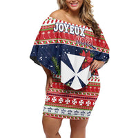Wallis and Futuna Christmas Family Matching Off Shoulder Short Dress and Hawaiian Shirt Poinsettia Joyeux Noel LT05 Mom's Dress Red - Polynesian Pride