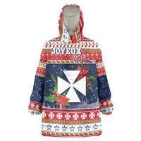 Wallis and Futuna Christmas Wearable Blanket Hoodie Poinsettia Joyeux Noel LT05 One Size Red - Polynesian Pride