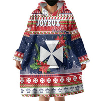 Wallis and Futuna Christmas Wearable Blanket Hoodie Poinsettia Joyeux Noel LT05 - Polynesian Pride