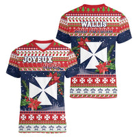 Wallis and Futuna Christmas Women V-Neck T-Shirt Poinsettia Joyeux Noel LT05 - Polynesian Pride