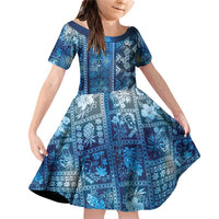 Hawaii Makahiki Turtle Family Matching Off Shoulder Short Dress and Hawaiian Shirt Galaxy Tapa Pattern LT05 Daughter's Dress Galaxy - Polynesian Pride