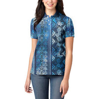 Hawaii Makahiki Turtle Women Polo Shirt Galaxy Tapa Pattern - Polynesian Pride