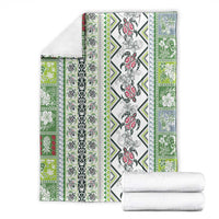 Hawaii Makahiki Turtle Blanket Green Tapa Pattern - Polynesian Pride