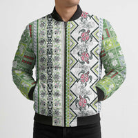 Hawaii Makahiki Turtle Bomber Puffer Jacket Green Tapa Pattern - Polynesian Pride