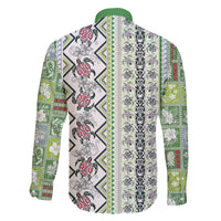 Hawaii Makahiki Turtle Family Matching Off The Shoulder Long Sleeve Dress and Hawaiian Shirt Green Tapa Pattern LT05 - Polynesian Pride