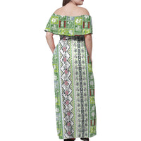 Hawaii Makahiki Turtle Family Matching Off Shoulder Maxi Dress and Hawaiian Shirt Green Tapa Pattern LT05 - Polynesian Pride