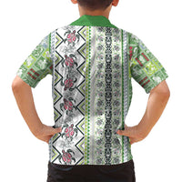 Hawaii Makahiki Turtle Family Matching Off Shoulder Short Dress and Hawaiian Shirt Green Tapa Pattern LT05 - Polynesian Pride