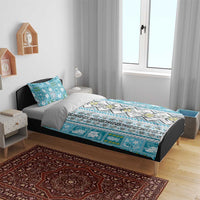 Hawaii Makahiki Turtle Bedding Set Blue Tapa Pattern - Polynesian Pride