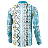Hawaii Makahiki Turtle Button Sweatshirt Blue Tapa Pattern - Polynesian Pride