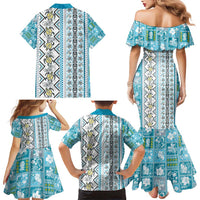 Hawaii Makahiki Turtle Family Matching Mermaid Dress and Hawaiian Shirt Blue Tapa Pattern LT05 - Polynesian Pride