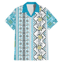 Hawaii Makahiki Turtle Family Matching Mermaid Dress and Hawaiian Shirt Blue Tapa Pattern LT05 Dad's Shirt - Short Sleeve Blue - Polynesian Pride