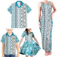 Hawaii Makahiki Turtle Family Matching Tank Maxi Dress and Hawaiian Shirt Blue Tapa Pattern LT05 - Polynesian Pride