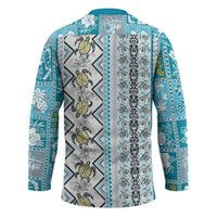 Hawaii Makahiki Turtle Hockey Jersey Blue Tapa Pattern - Polynesian Pride