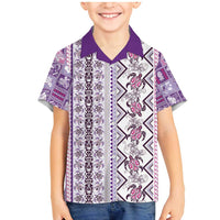 Hawaii Makahiki Turtle Family Matching Mermaid Dress and Hawaiian Shirt Violet Tapa Pattern LT05 Son's Shirt Violet - Polynesian Pride
