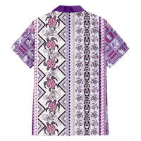 Hawaii Makahiki Turtle Family Matching Off The Shoulder Long Sleeve Dress and Hawaiian Shirt Violet Tapa Pattern LT05 - Polynesian Pride